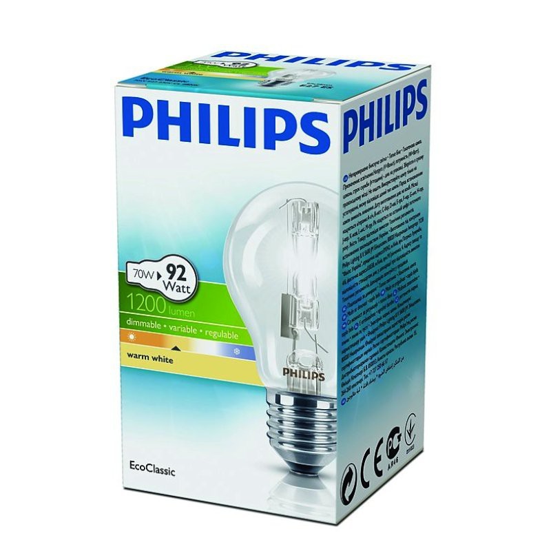 Lampada E27 Philips EcoClassic 70W 230V A55 Chiara, Dimmerabile 2700K 1200  Lumen