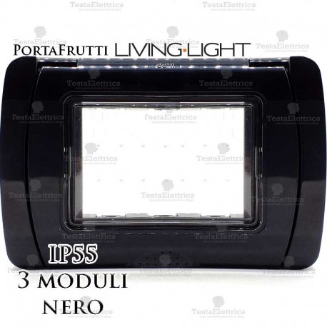 Placca 3 moduli 503 in plastica nera compatibile BTicino Livinglight 