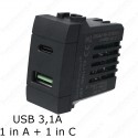 PRESA USB DOPPIA 3.1A NERO DA INCASSO FISS. A VITI