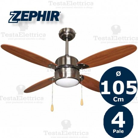 Zephir Ventilatore da Soffitto Cromo Ø 122 cm - Funzione Reversibilità,  Telecomando e 5 Velocità